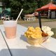 Peach cider slush (mmmmmmm) and a Indiana Pork BBQ Split (Mac & cheese, BBQ, and Cole slaw).